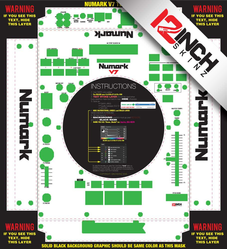 Numark V7 Skinz (SINGLE) - CUSTOM - 12inchSkinz