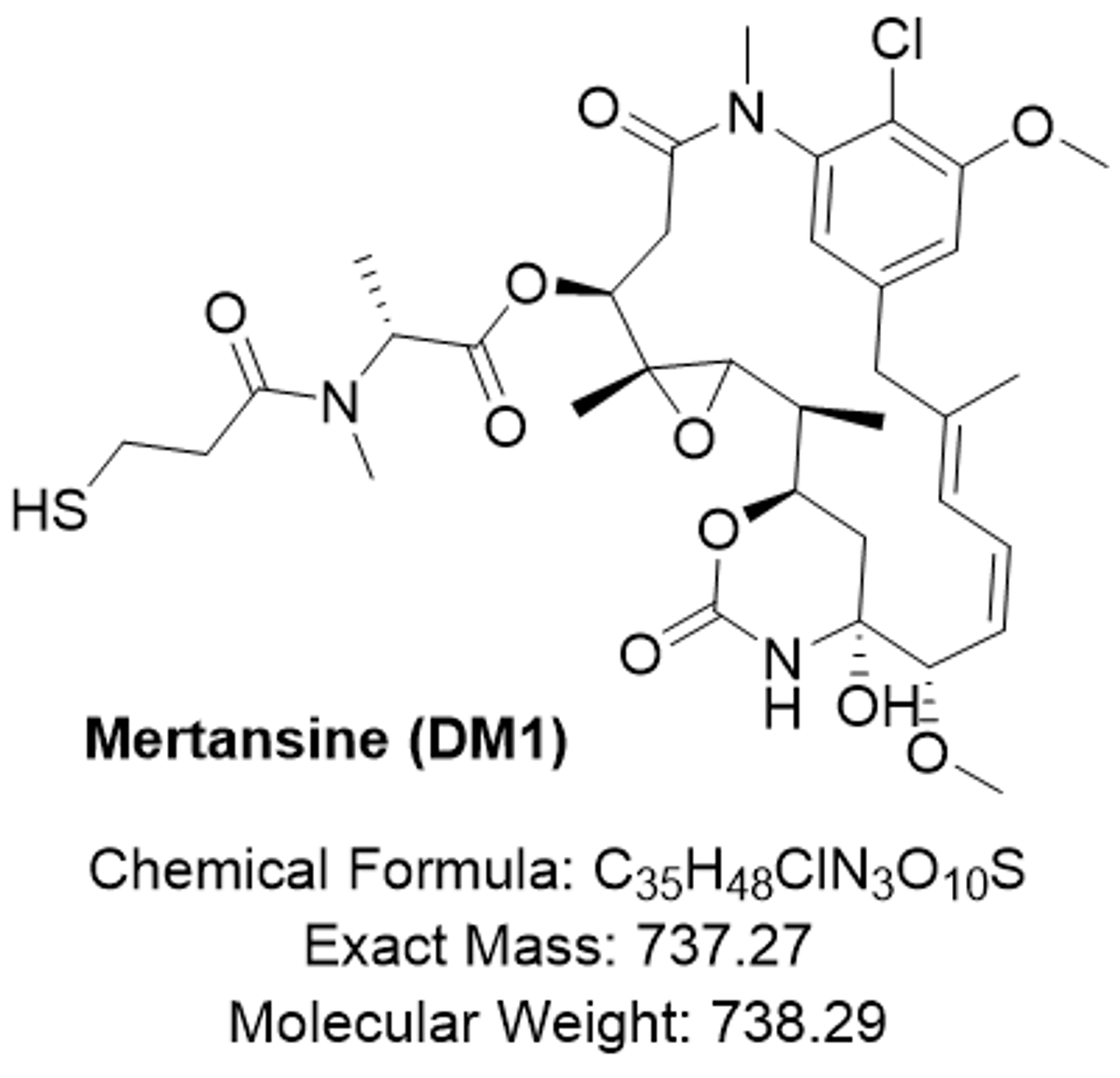 CM11410: Mertansine (DM1) chemical structure with chemical formula, exact mass and molecular weight.