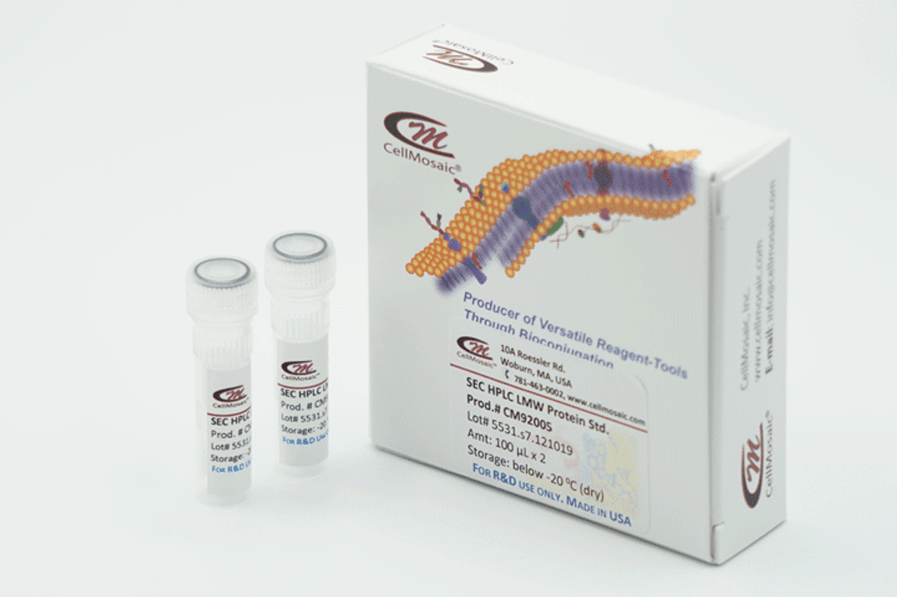 Gel filtration HPLC protein standard low molecular weight range packaging with outside of box and box content