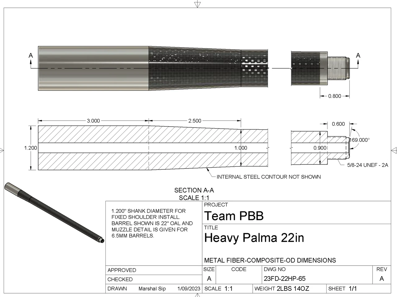 Preferred barrels Impact/Lone Peak 7PRC 24" carbon prefit 5/8-24 8T