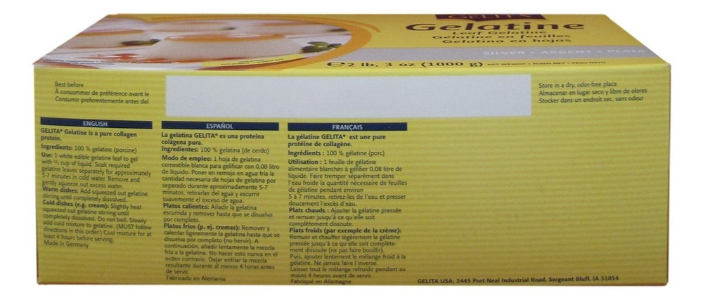 Gelita Silver Leaf Gelatin Powder for Baking, Pastry, and Confectionery Use.