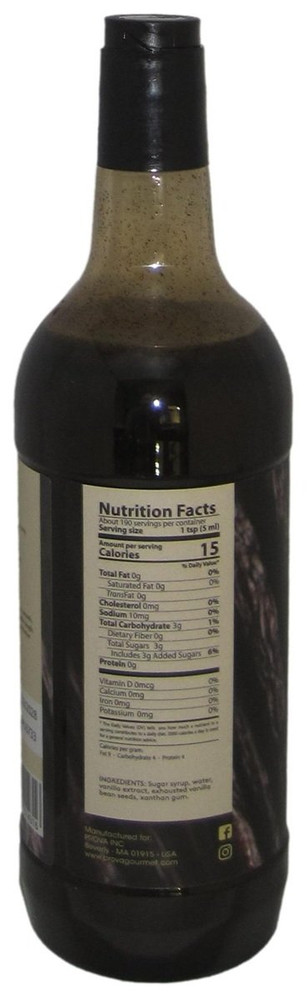 Side panel of Prova Gourmet Madagascar Bourbon vanilla bean paste bottle, 32 oz, showing the ingredient list and manufacturer details.