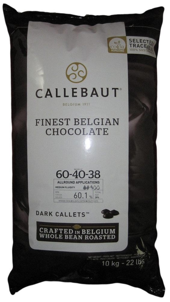 Callebaut 60-40 60.1% Dark Chocolate Callets 22 Lbs.
