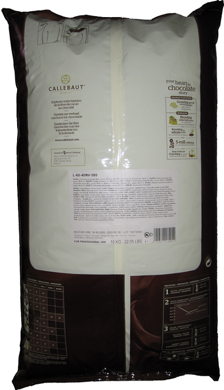 Callebaut L-60-40 60.6% Dark Chocolate Callets 22 Lbs.