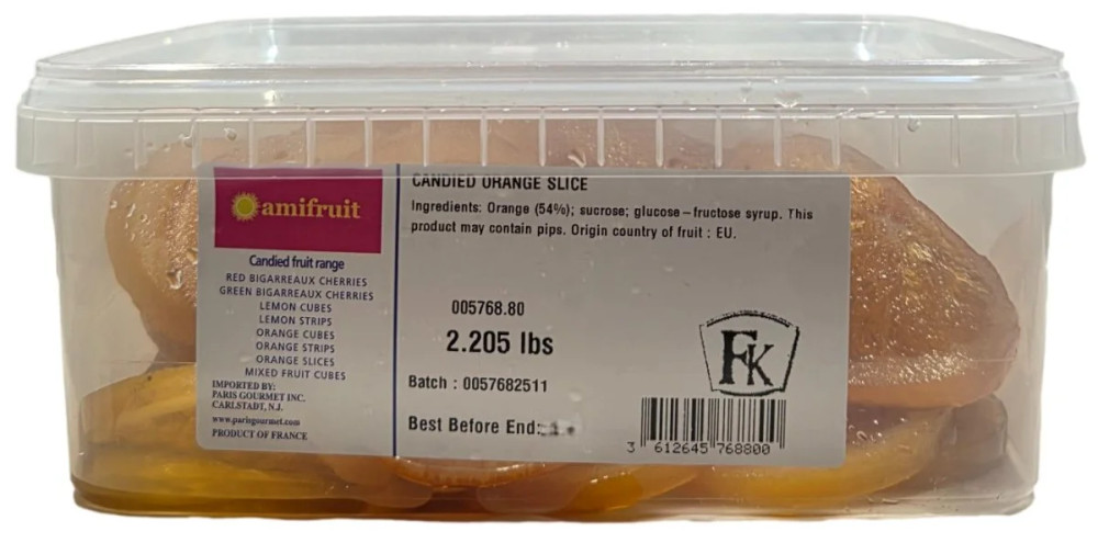 Amifruit Candied Orange Slices for Chocolate and Pastry Use.
