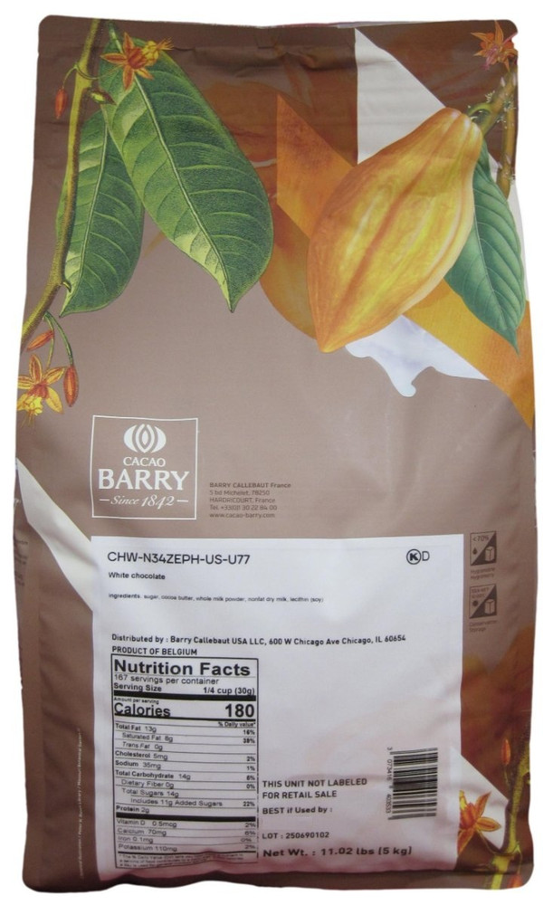 Cacao Barry Zephyr White Chocolate Couverture.