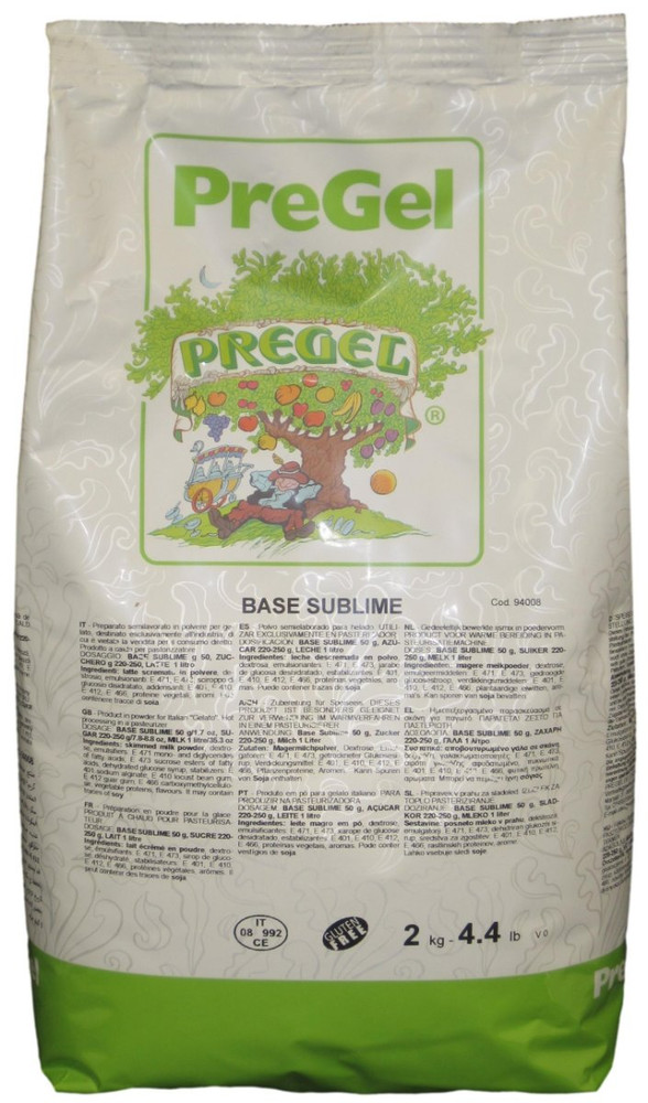 Front of PreGel Base Sublime gelato base bag, 4.4 lb size, showing the product label and Italian branding.