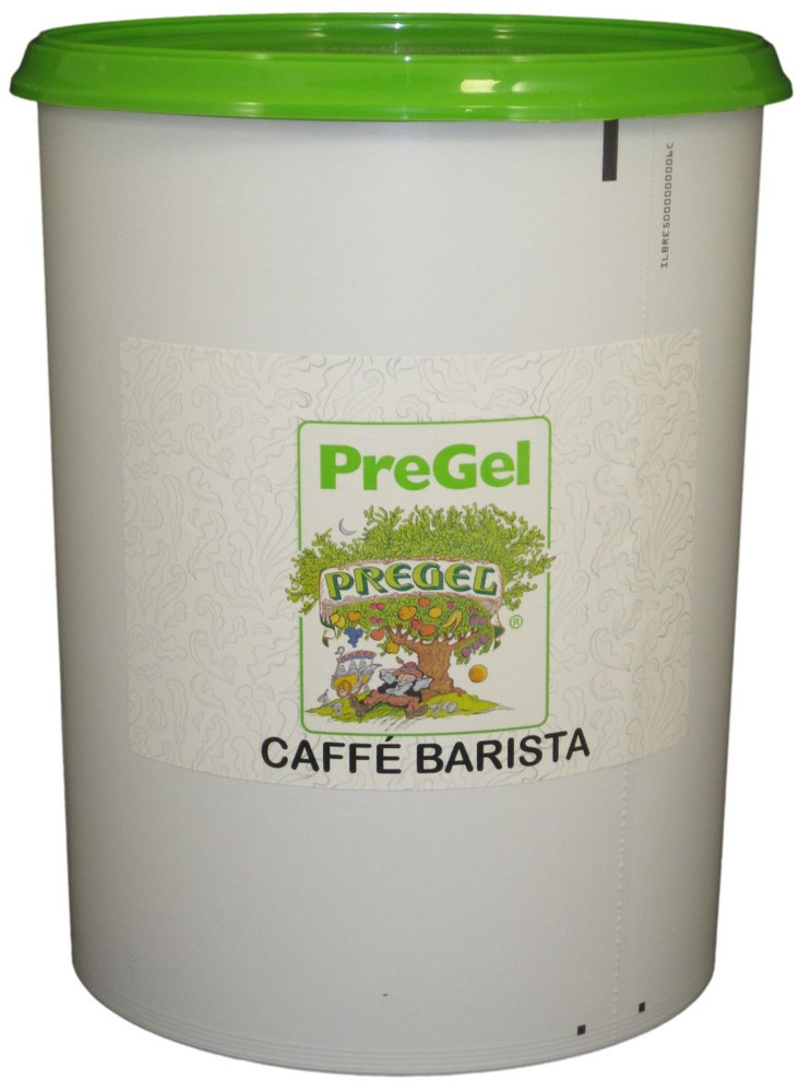 Front of PreGel Caffe Barista cappuccino gelato flavoring paste bucket, 13.2 lb size, showing the product label and Italian branding.