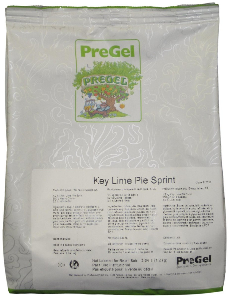 Front of PreGel Key Lime Pie Sprint complete gelato mix bag, 2.7 lb size, showing the off-white product label and PreGel branding.