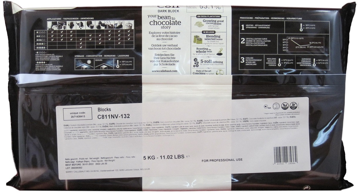 C811' 53.1% Dark Chocolate Block - 11 Lbs | Pike Global Foods