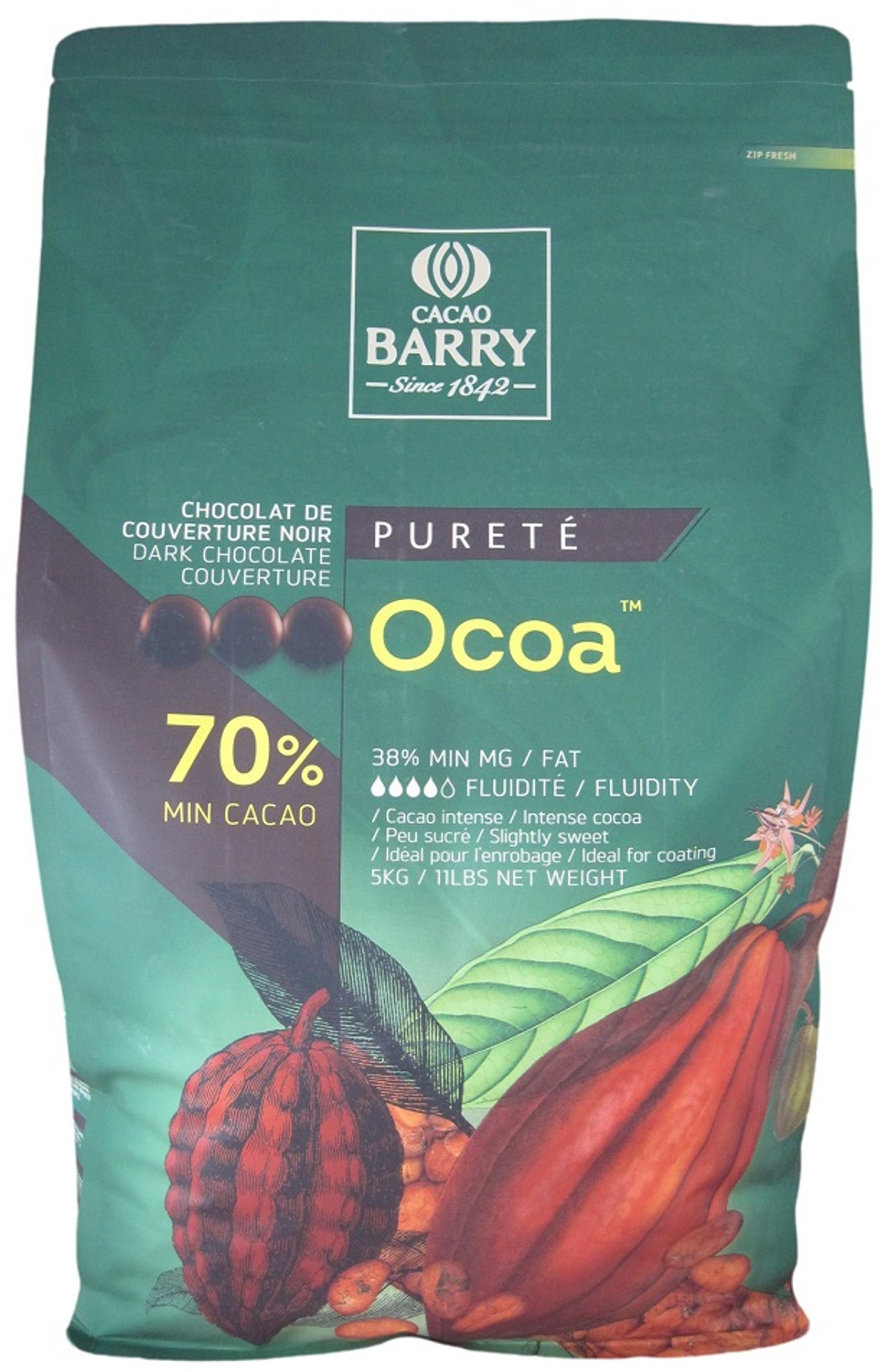 Chocolat de couverture noir 50 % cacao force noire 1 kg - Cacao barry