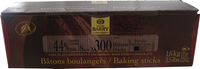 Front of Cacao Barry chocolate baking batons box, 300 count, 3.6 lbs, showing the label with French branding and the semi-sweet sticks.