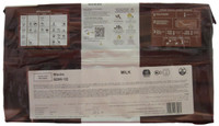 Back of Callebaut 823 milk chocolate block wrapper, 11 lbs, showing the ingredient panel, nutrition information, and storage guidance.