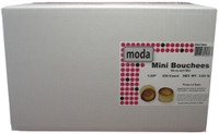 Retail box of Moda Bouchees puff pastry shells, 1.5 inch size, 336 pieces, showing the packaging and product branding.
