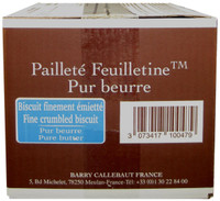 Side of Cacao Barry Paillete Feuilletine box, 5.5 lbs, showing the product code and lot information.
