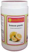Front of Amifruit lemon gelato flavoring paste jar, 3.3 lb size, displaying the yellow label with lemon illustration and Amifruit branding.