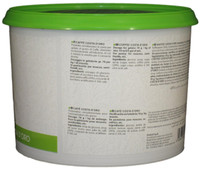 Side panel of PreGel Caffe Costa d'Oro espresso gelato flavoring paste bucket, showing additional product information, allergen statement, and batch details.