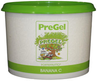 Front of PreGel Banana Fortefrutto gelato flavoring paste bucket, 6.6 lb size, showing the yellow product label and Italian branding.