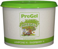 Front of PreGel Raspberry Fortefrutto gelato flavoring paste bucket, 6.6 lb size, showing the red product label and Italian branding.