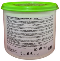 Back of PreGel Coriandolina Limone lemon hard shell coating bucket, 6.6 lb size, showing the ingredient panel, nutrition information, and usage instructions in multiple languages.