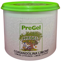 Front of PreGel Coriandolina Limone lemon hard shell coating bucket, 6.6 lb size, displaying the product label with the yellow lemon flavor and Italian branding.