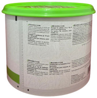 Side panel of PreGel Bubble Gum gelato flavoring paste bucket, showing usage instructions, dosage guidance, and storage information.