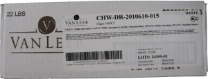 Pile of Vanleer white chocolate chips, 1000 count per pound, 22 lb case, showing the small, uniform ivory baking chips.