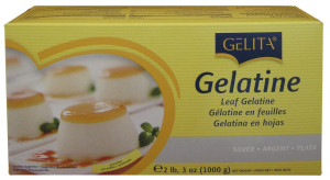 Front of Gelita Silver Leaf Gelatin carton, 2.2 lb (1 kg) size, showing the product label and German branding.