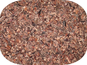 Close up of Cacao Barry Grue de Cacao cocoa nibs, showing the small, crunchy pieces of cracked roasted cocoa bean.