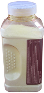 Side of Cacao Barry Mycryo cocoa butter canister, 550 g, showing the usage instructions for tempering chocolate.