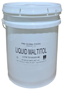 Malt Products Liquid Maltitol, a 60 lb pail of clear sugar alcohol syrup for sugar-free chocolate, candy, and frozen desserts.