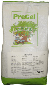 Front of PreGel TotalBase gelato and sorbet base bag, 3.3 lb size, showing the product label and dual hot and cold process branding.