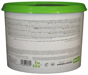 Side panel of PreGel Caffe Costa d'Oro espresso gelato flavoring paste bucket, showing the ingredient list, nutrition information, and usage notes.