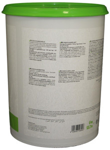 Side panel of PreGel Choco-Hazelnut gelato flavoring paste bucket, showing the ingredient list, nutrition information, and usage notes.