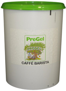 Front of PreGel Caffe Barista cappuccino gelato flavoring paste bucket, 13.2 lb size, showing the product label and Italian branding.