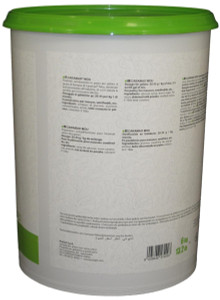 Side panel of PreGel Caramao Mou butterscotch gelato flavoring paste bucket, showing the ingredient list, nutrition information, and usage notes.