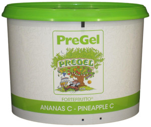 Front of PreGel Pineapple Fortefrutto gelato flavoring paste bucket, 6.6 lb size, showing the yellow product label and Italian branding.