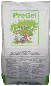 Front of PreGel SuperNeutro Fruit powdered gelato stabilizer bag, 4.4 lb size, showing the product label and Italian branding.