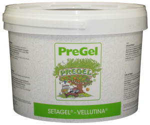Front of PreGel Setagel Vellutina gelato emulsifier bucket, 5.5 lb size, showing the product label and Italian branding.