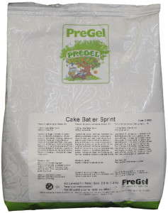 Front of PreGel Cake Batter Sprint complete gelato mix bag, 2.7 lb size, showing the off-white product label and PreGel branding.