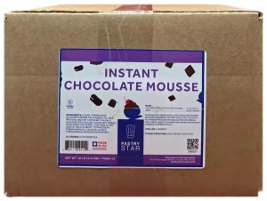 Front of Pastry Star Instant Chocolate Mousse Mix bag, 10 lb case, showing the front pouch label and product name.