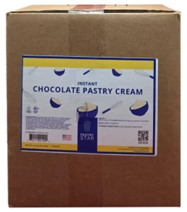 Front of Pastry Star Instant Chocolate Pastry Cream Mix box, 25 lb case, showing the kraft carton and front product label.