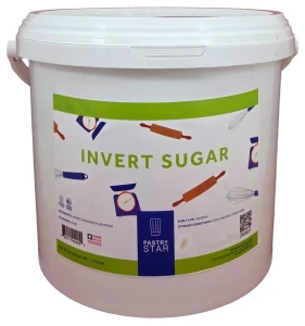 Front of the Pastry Star inverted sugar pail, 20 lb size, showing the product label on the white plastic tub with solid top closure.