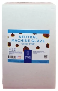 Front of Pastry Star Shiny Star Neutral Machine Glaze bag in box, 11 lb size, showing the blue label with glazed fruit on the white carton.