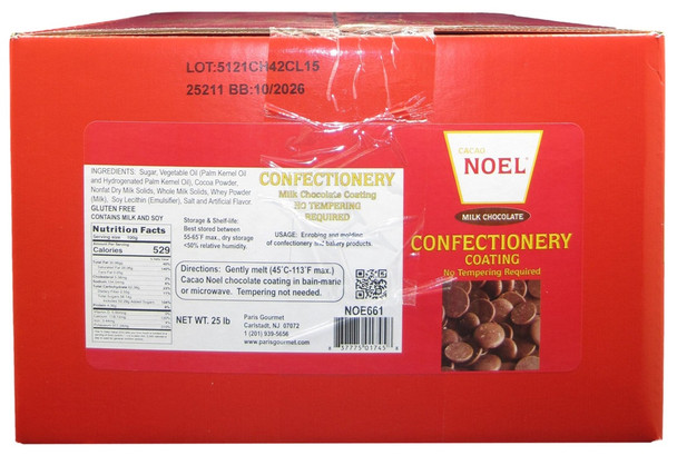 Cacao Noel Milk Chocolate Confectionery Coating 25 Lbs.