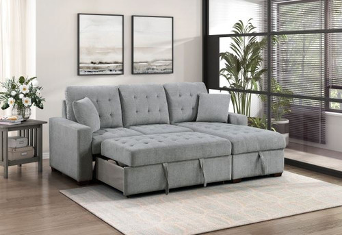 2-Piece Sectional with Right Chaise, Pull-out Bed and Hidden Storage - grey