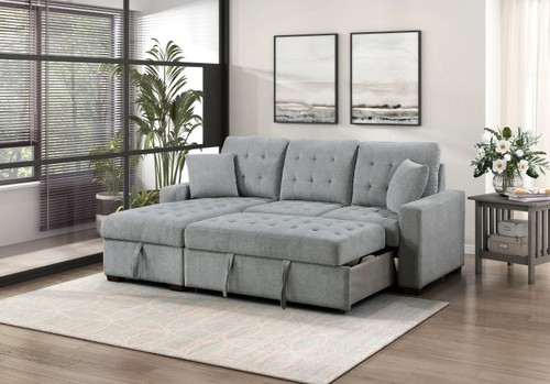 2-Piece Sectional with Left Chaise, Pull-out Bed and Hidden Storage- grey