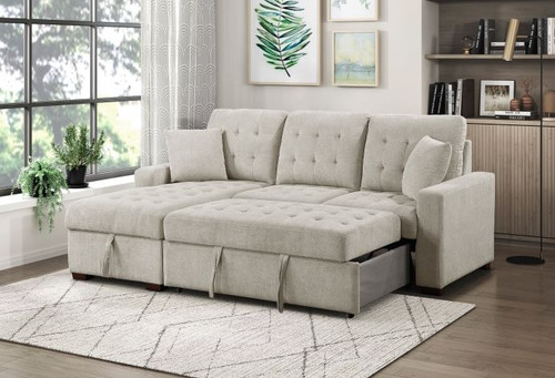 2-Piece Sectional with Left Chaise, Pull-out Bed and Hidden Storage- tan
