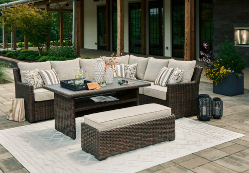 Brook Range Patio Sectional with Table and Ottoman