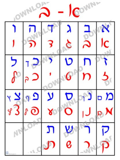 Alef Bet Print and Script Grid Poster (a download item)
